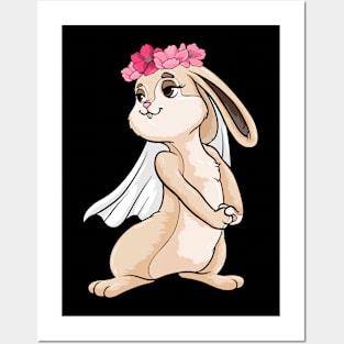 Bunny as bride with veil and flowers Posters and Art